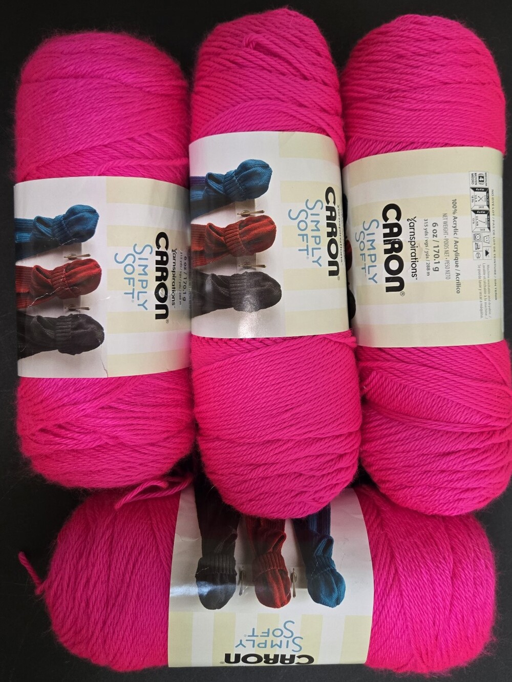 Caron Simply Soft Yarn - Neon Pink Skein, 4 Skeins